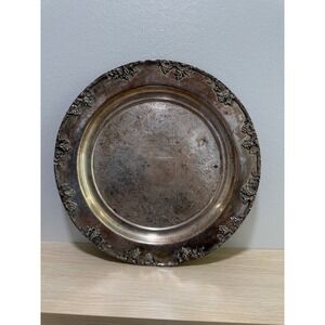 Vintage Silver Plated  Tray Embossed Grapevine Border Ornate Floral Pattern
